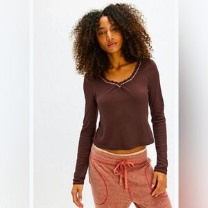 New! Free People Only You Long Sleeve Top in Brown size Medium